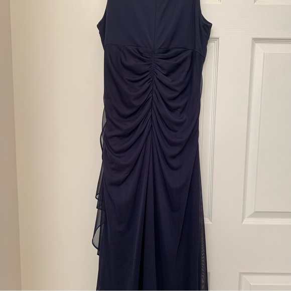Betsy & Adam 💖 Rhinestone Accent Formal Ruched Navy Gown Womens 14 - Picture 11 of 16